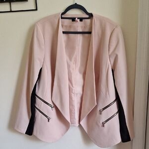 Nine West Blush Pink Blazer with Black Zipper Accents Size 16W